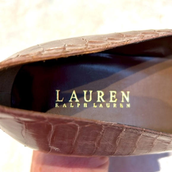 NWOT RALPH LAUREN s11 taupe snakeskin pumps-4”heel-patent toe cap-very elegant! - Picture 3 of 10
